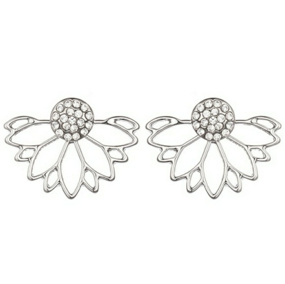 Silver tone Flower Jacket Earrings ear ring - Picture 2 of 4